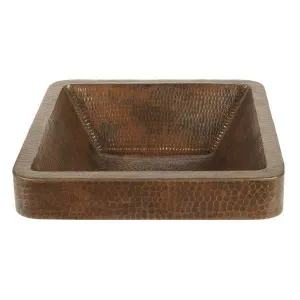 15" Square Skirted Vessel Hammered Copper Sink