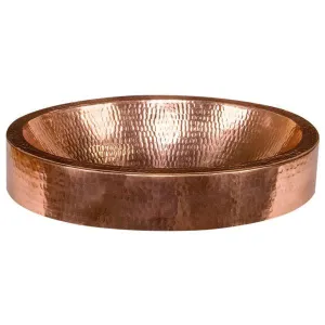 17" Compact Oval Skirted Vessel Hammered Copper Sink in Polished Copper