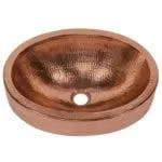 17" Compact Oval Skirted Vessel Hammered Copper Sink in Polished Copper