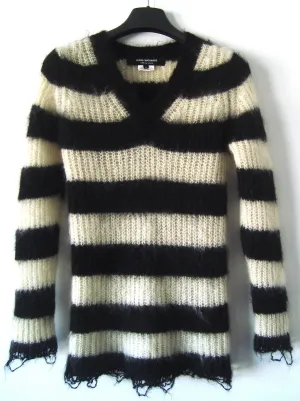 2011 Mohair-blend Striped Sweater with Frayed Details