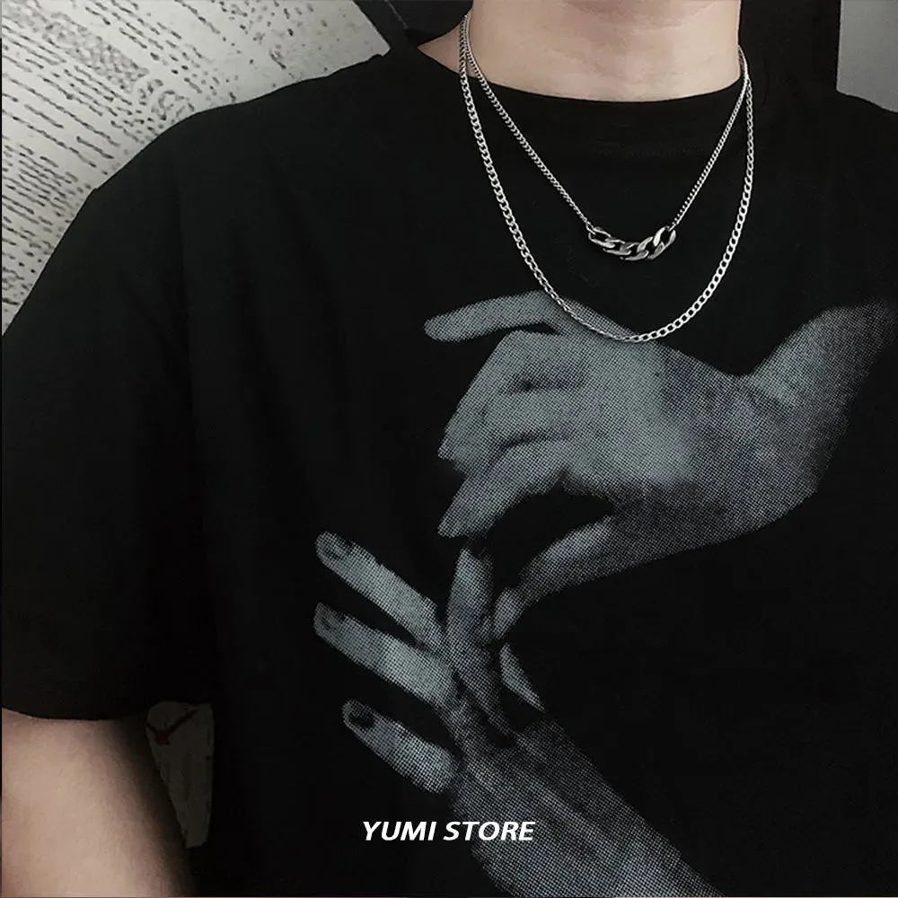 2024 Hip Hop Double Layer Titanium Steel Necklace For Men Women Unisex Vintage Sweater Nk Chain Punk Jewelry Kpop Accessories