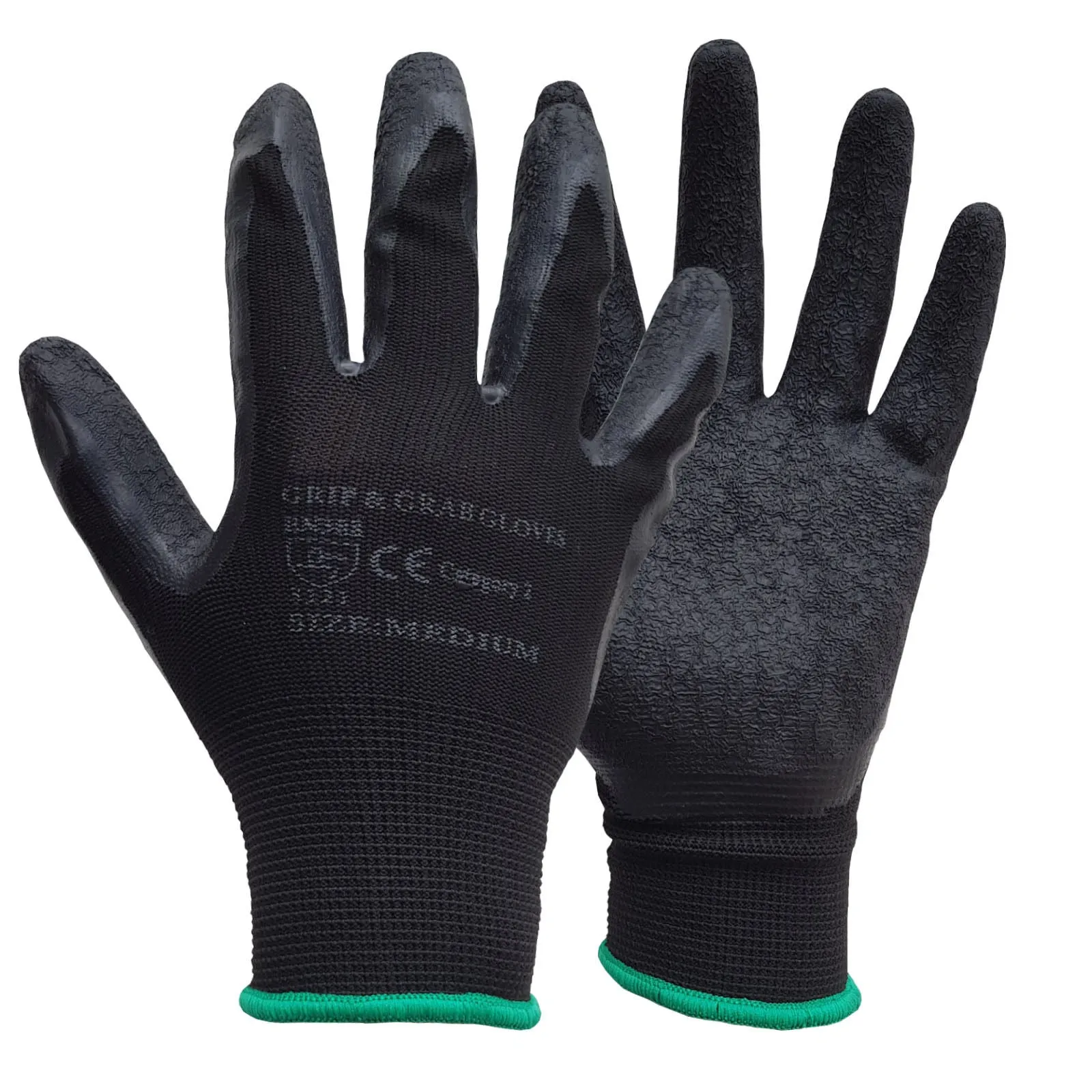 240 Pairs Black HQ Latex Coated Nylon Work Gloves