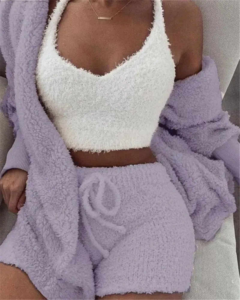 3-Piece Women's Crop Top & Shorts Pajama Set