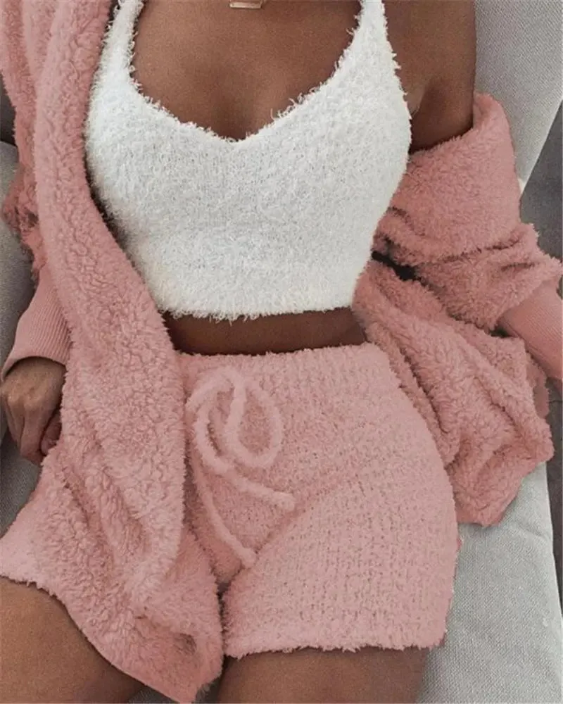 3-Piece Women's Crop Top & Shorts Pajama Set