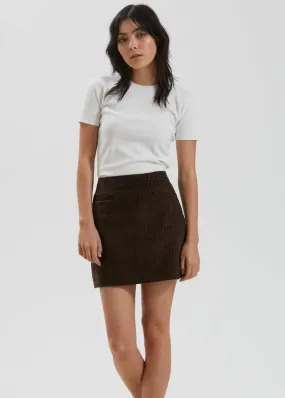 Afends Womens Gretal - Hemp Check Corduroy Mini Skirt - Coffee