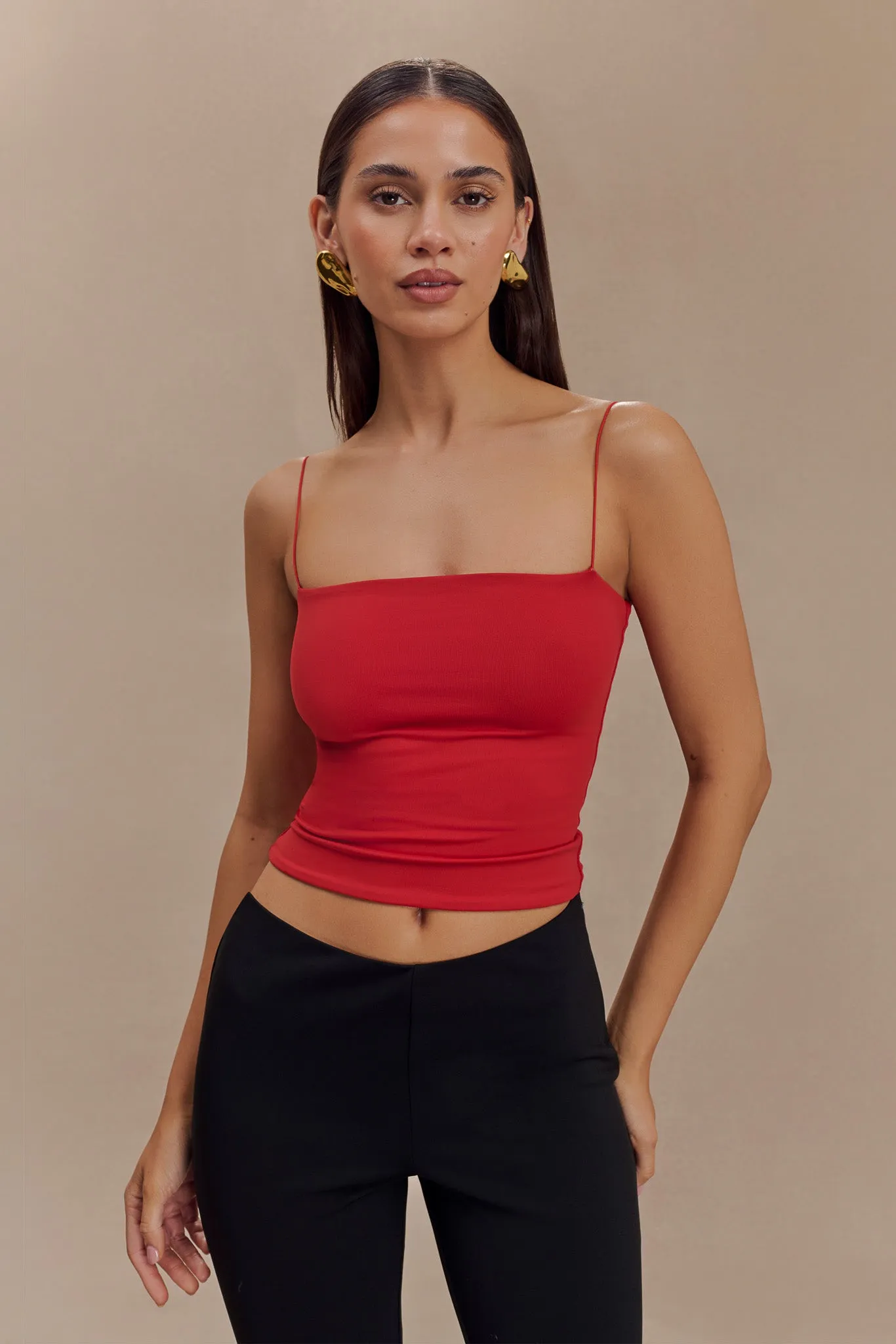 Arya Longline Spaghetti Strap Top - Ruby