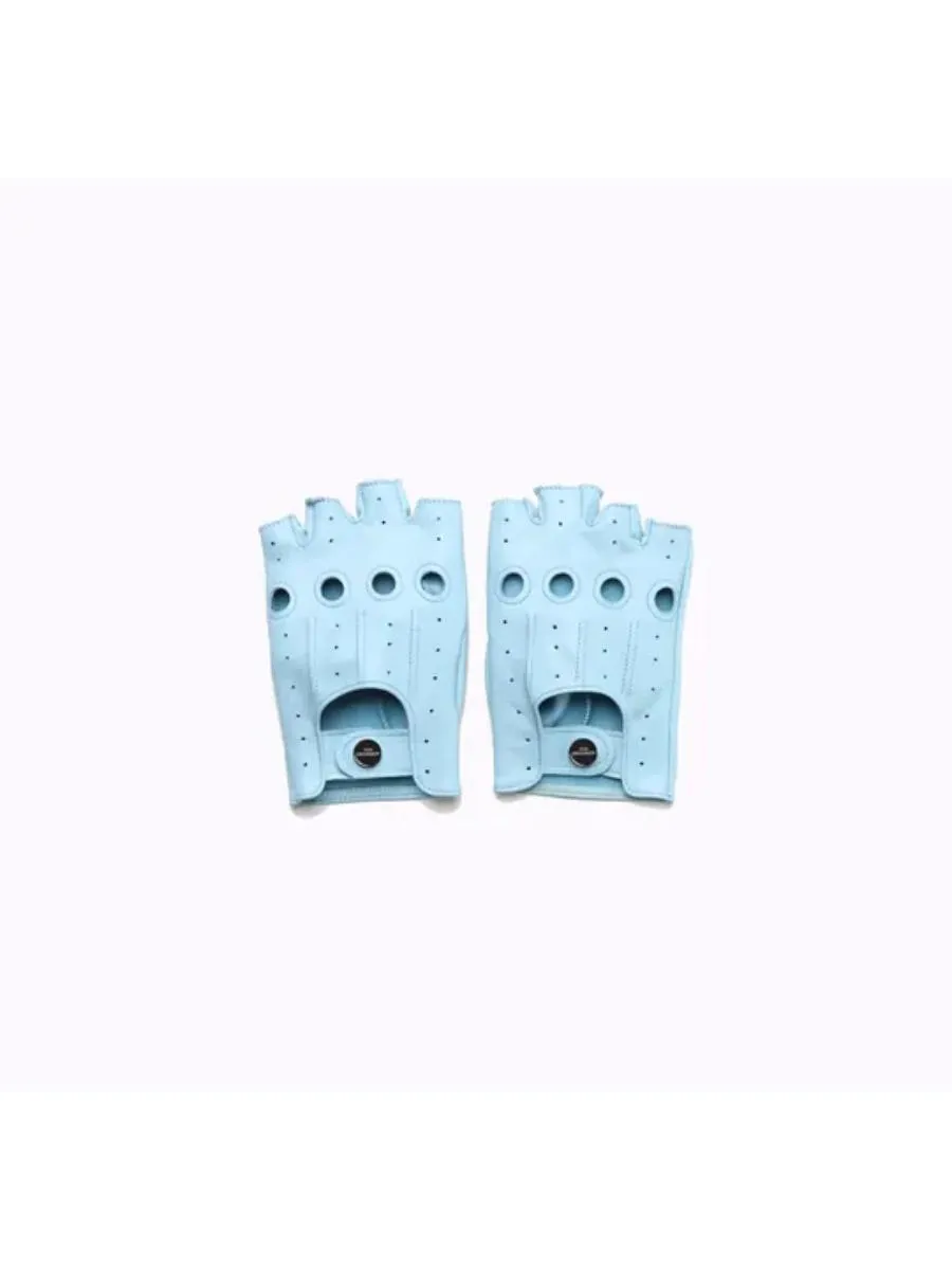 Baby Blue Voyage Fingerless Leather Driver Gloves