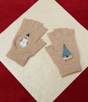 Banned Cream Snow Season Fingerless Gloves