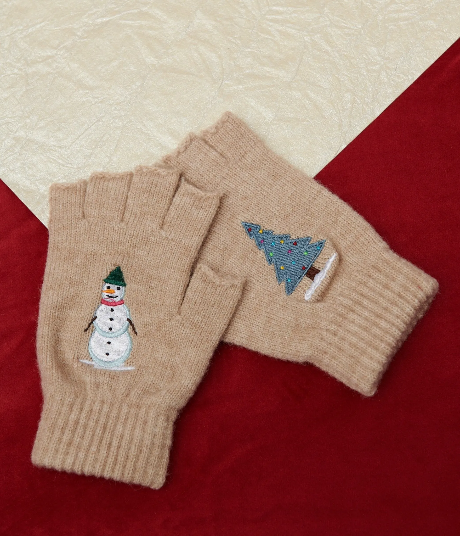 Banned Cream Snow Season Fingerless Gloves