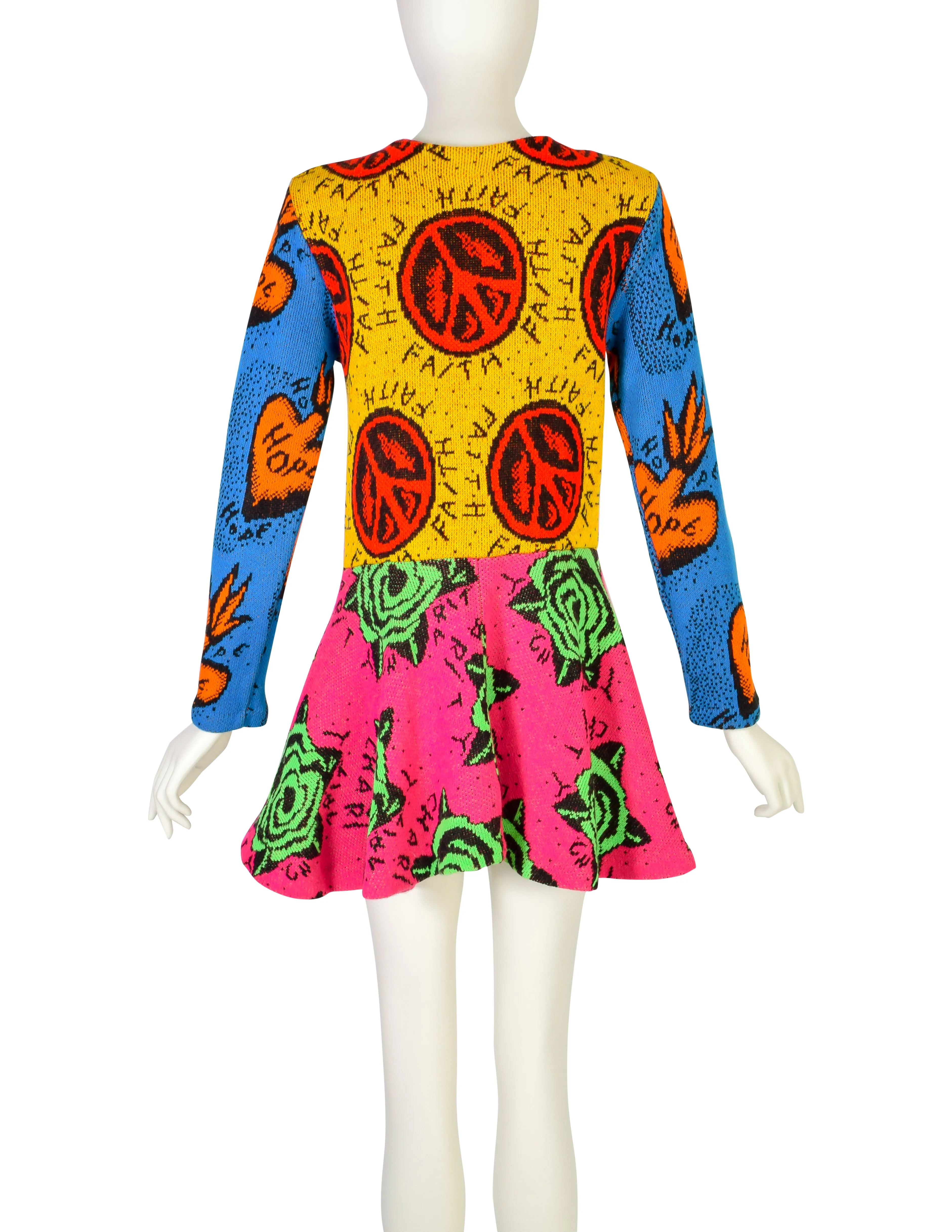 Betsey Johnson Punk Label Vintage Faith Hope Charity Vibrant Peplum Knit Sweater