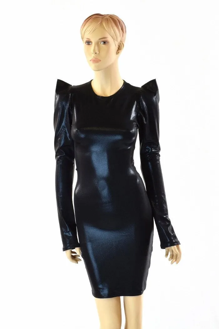 Black Metallic Sharp Shoulder Dress