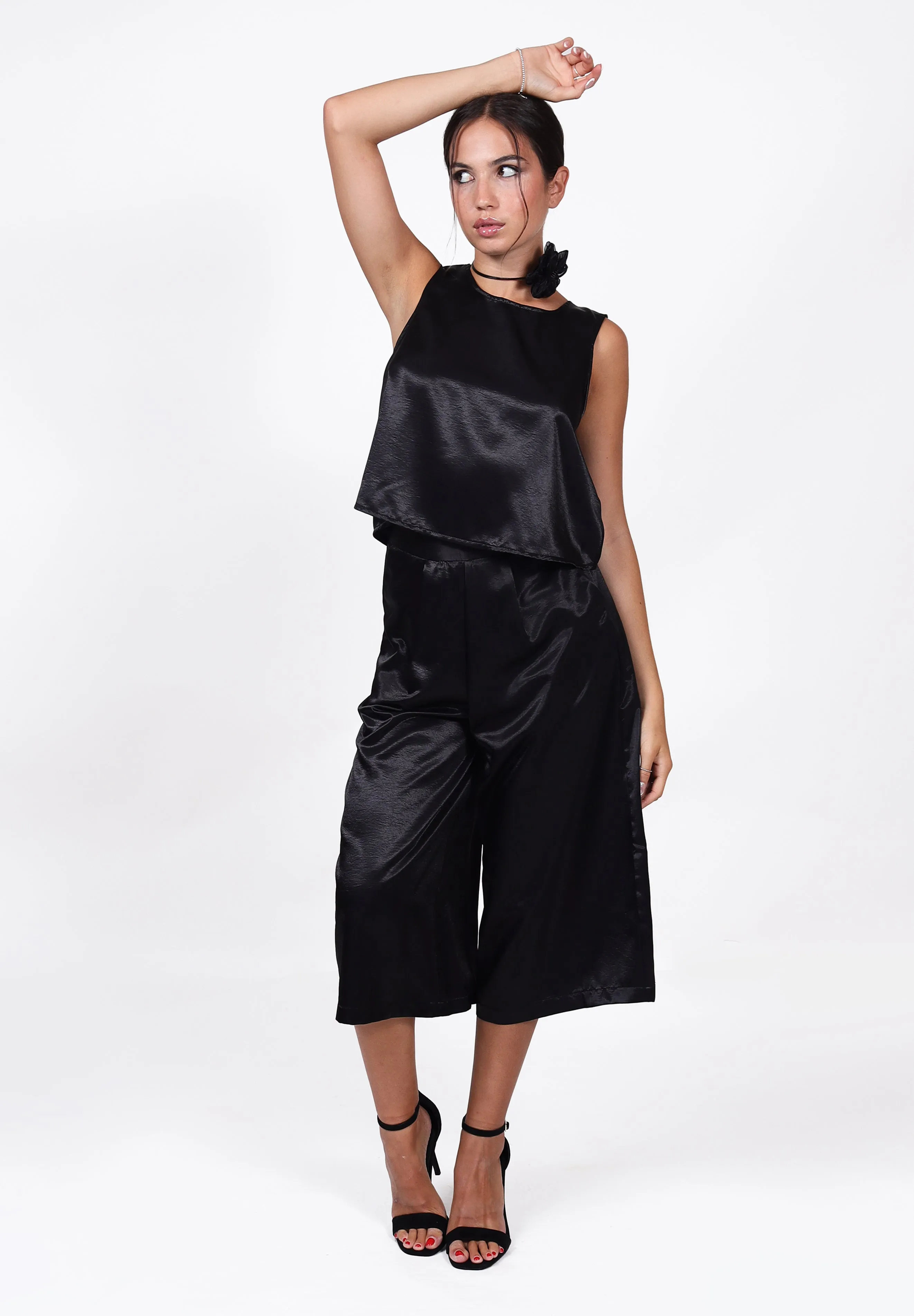 Black Satin Co-Ord Culottes | Sepid