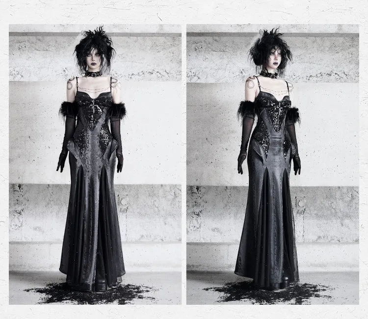 [Blood Supply] Shadow Stalker Gothic Bodycon Cami Dress with Mermaid Hem