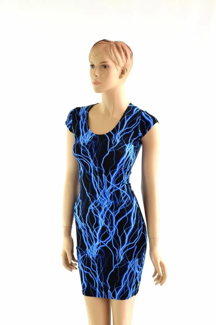 Blue Lightning Cap Sleeve Dress