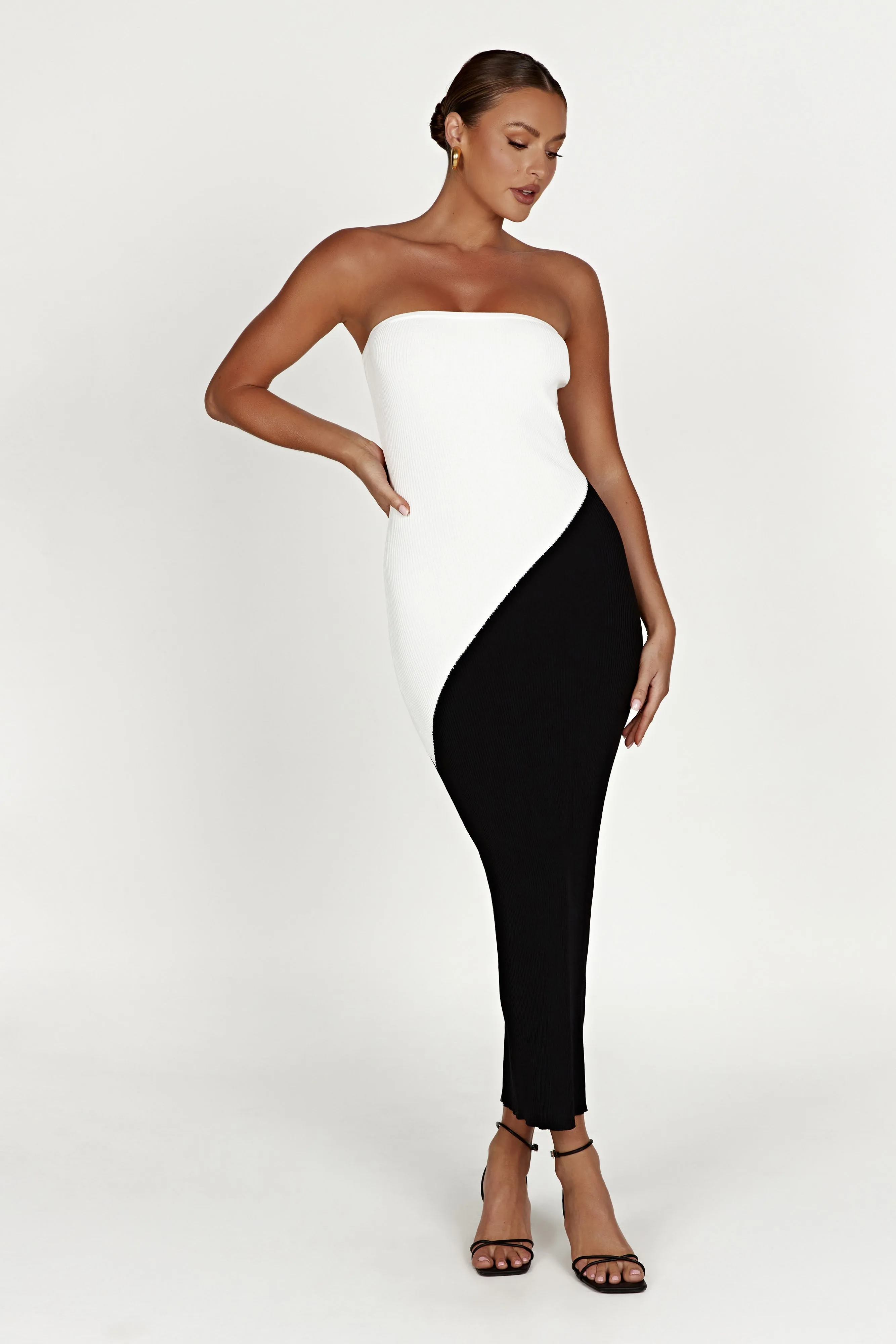 Bristol Two Tone Knit Maxi Dress - Black