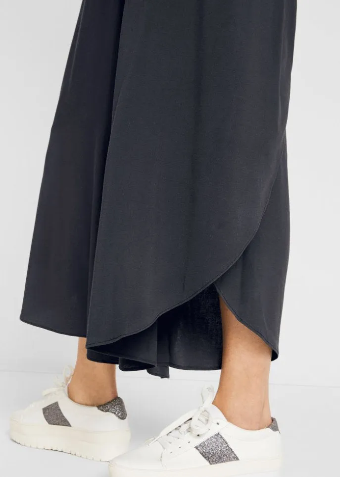 Calf-length culottes with a comfortable all-around belt Bpc Bonprix Collection, black