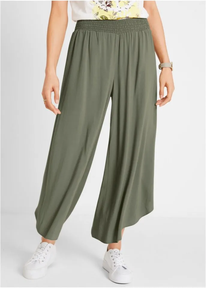 Calf-length culottes with a comfortable all-around belt Bpc Bonprix Collection, green