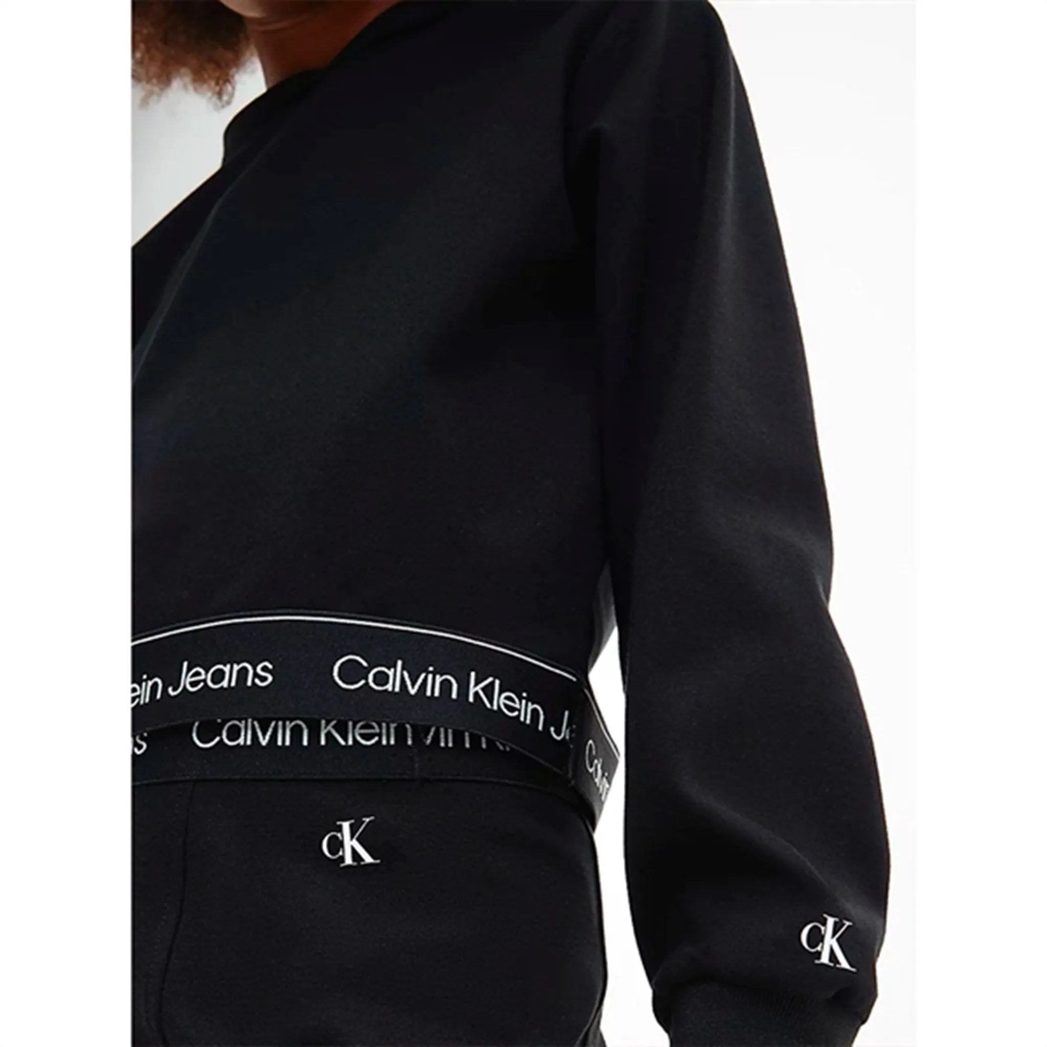 Calvin Klein Punto Logo Tape Cropped Hoodie Black