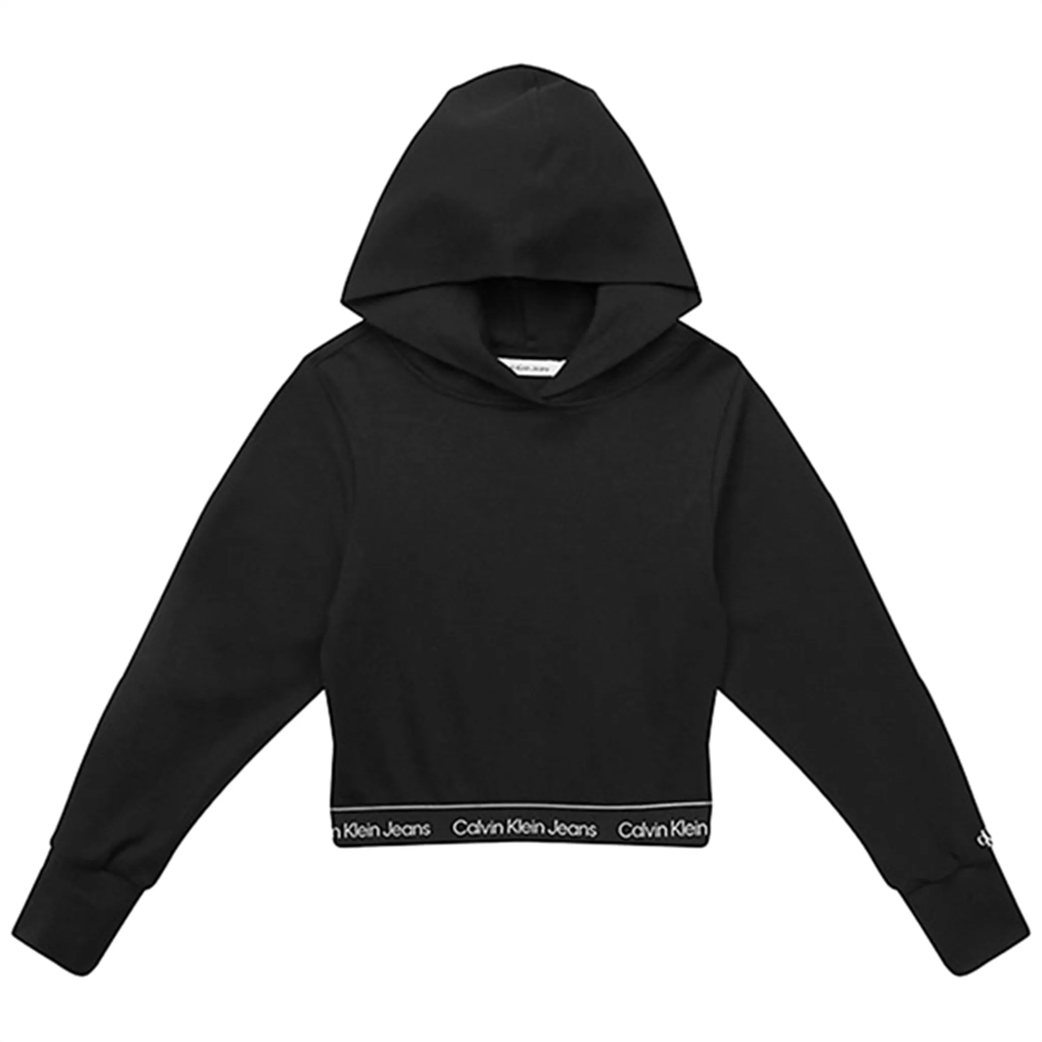 Calvin Klein Punto Logo Tape Cropped Hoodie Black