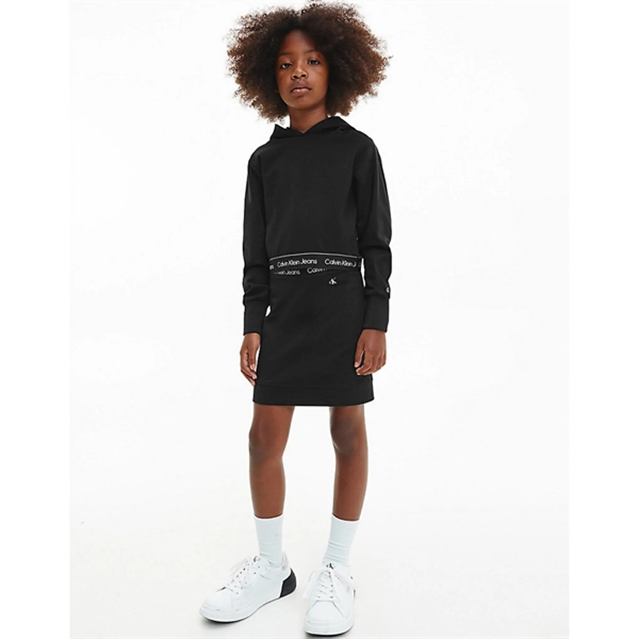 Calvin Klein Punto Logo Tape Cropped Hoodie Black