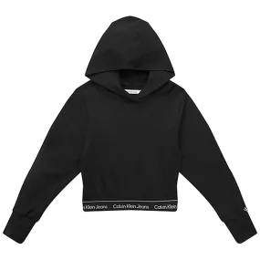 Calvin Klein Punto Logo Tape Cropped Hoodie Black