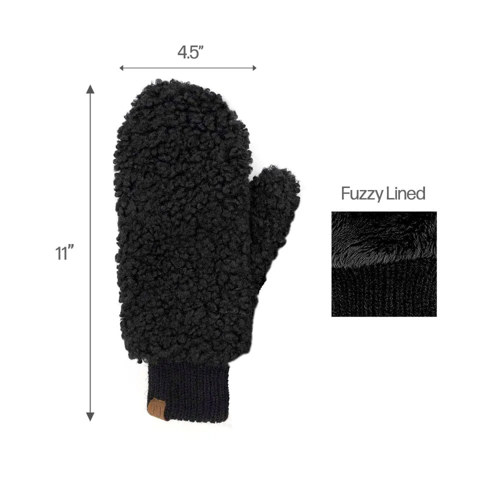 C.C Women Fuzzy Lined Sherpa Cuff Warm Winter Beanie & Mitten Set