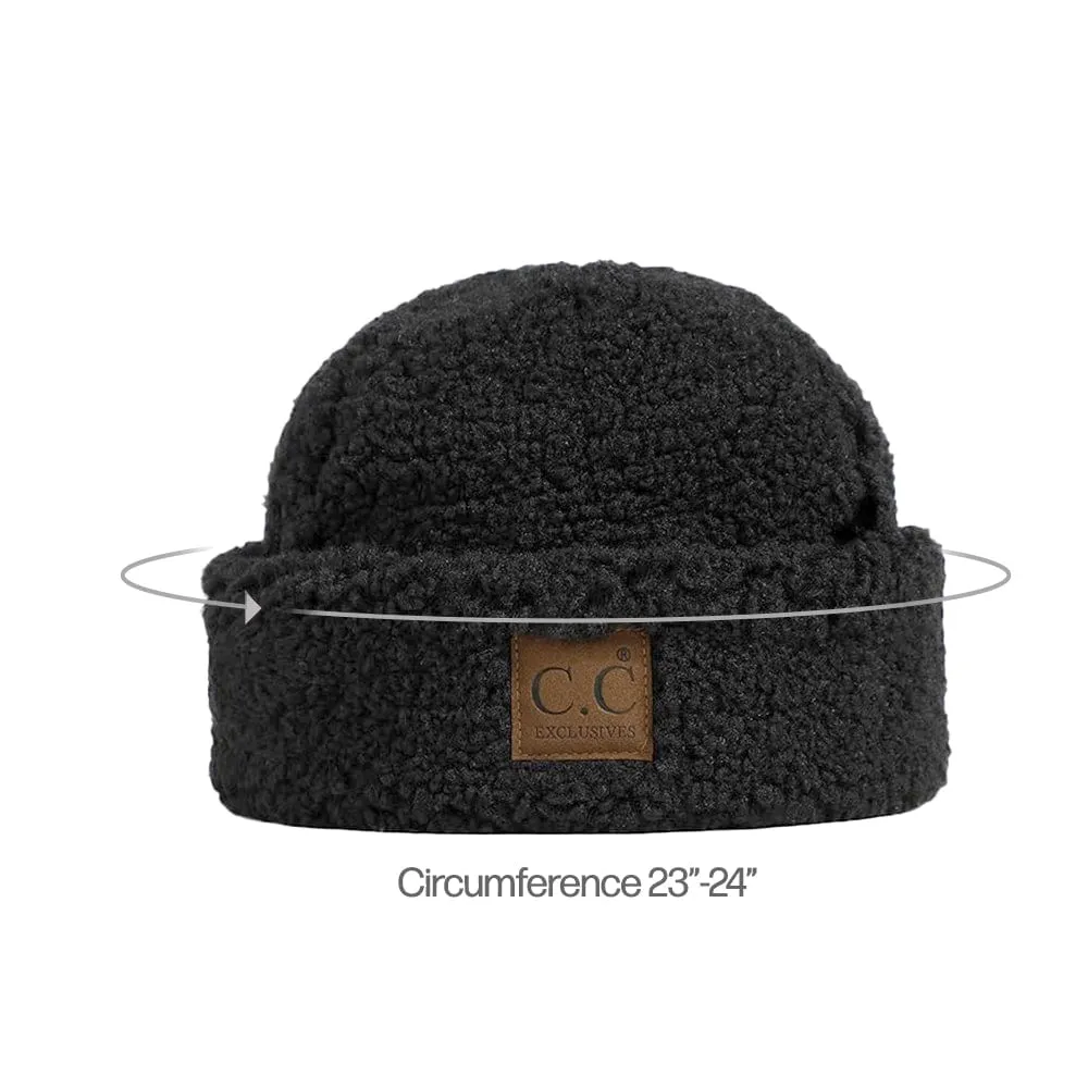 C.C Women Fuzzy Lined Sherpa Cuff Warm Winter Beanie & Mitten Set