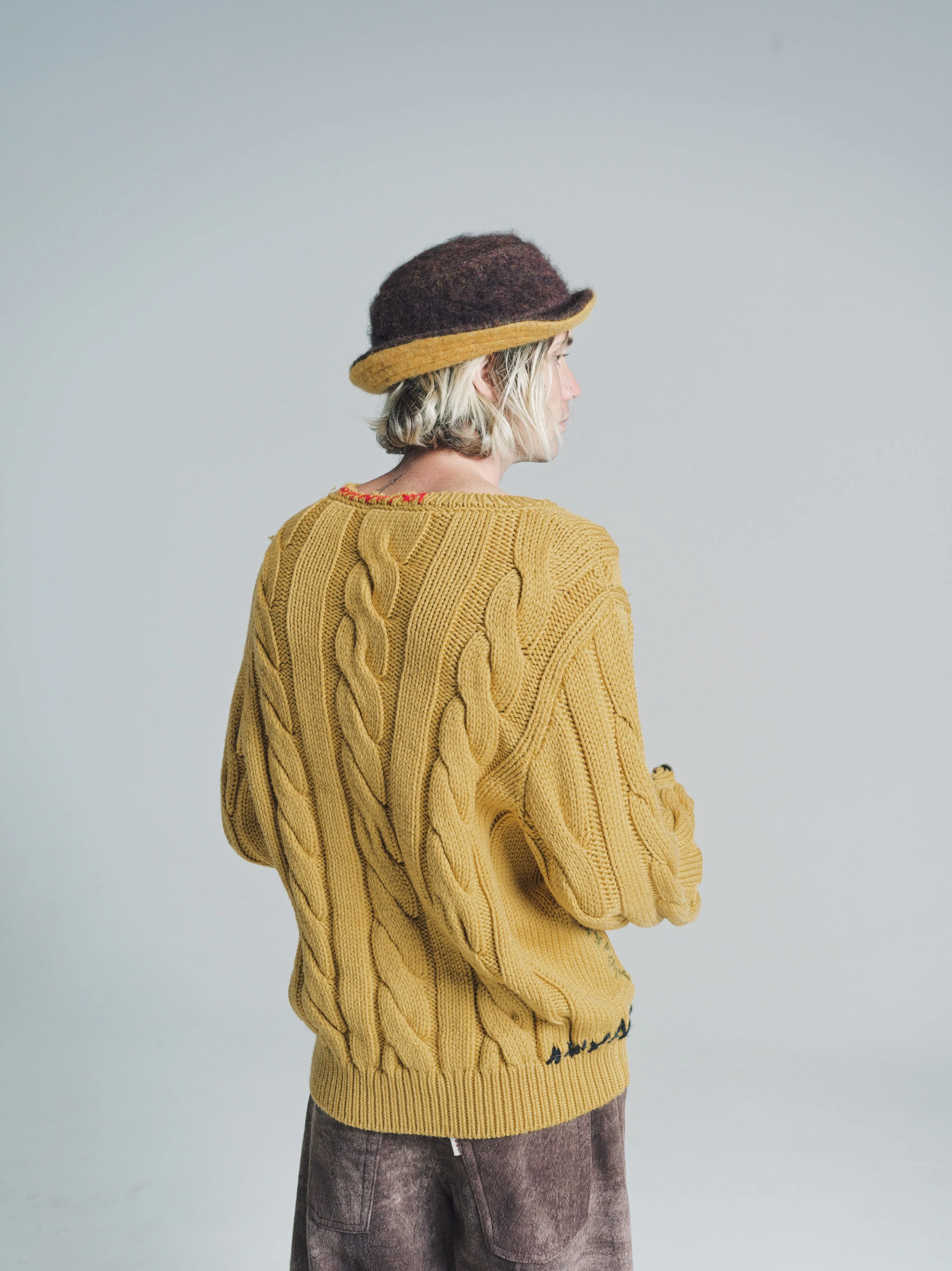 Cedar Yellow Cable Knit Punk Sweater