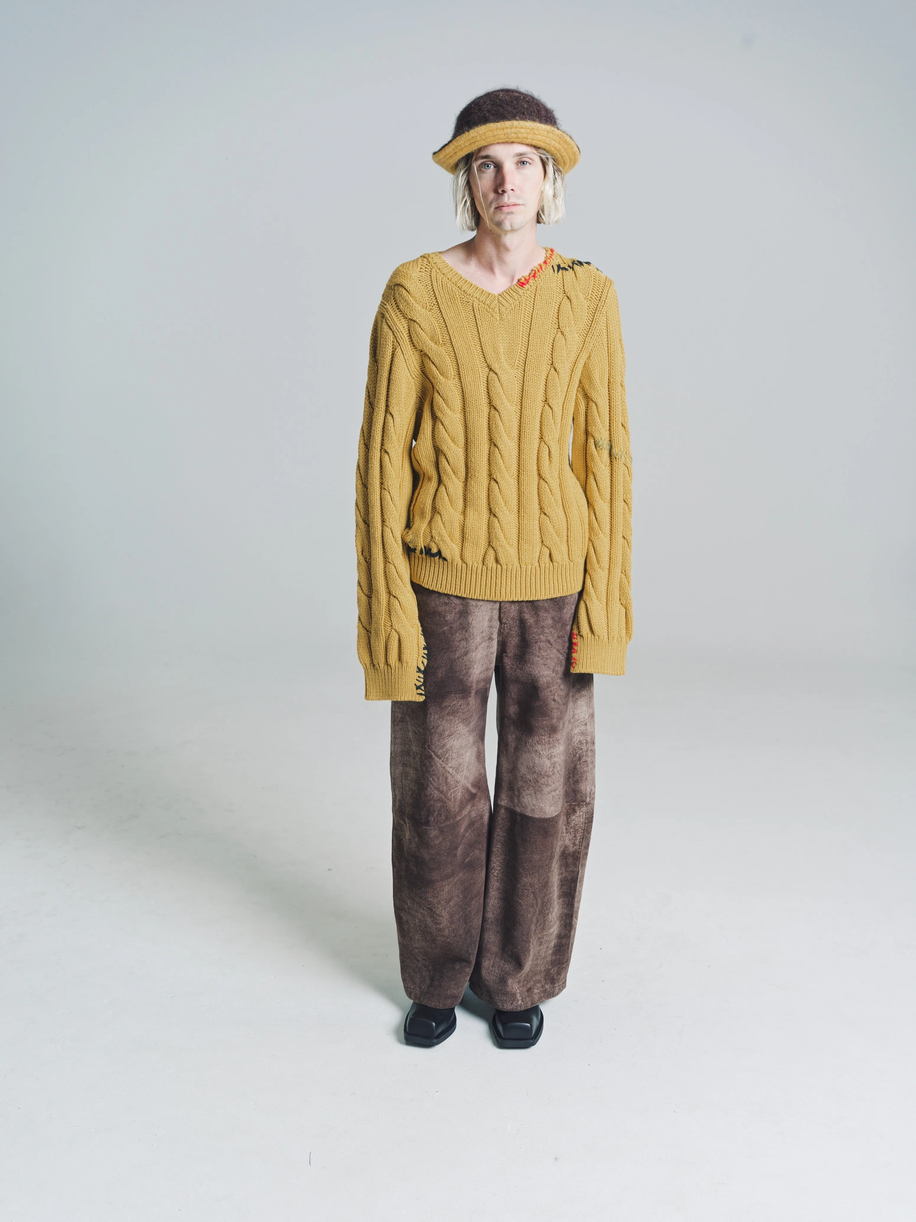 Cedar Yellow Cable Knit Punk Sweater