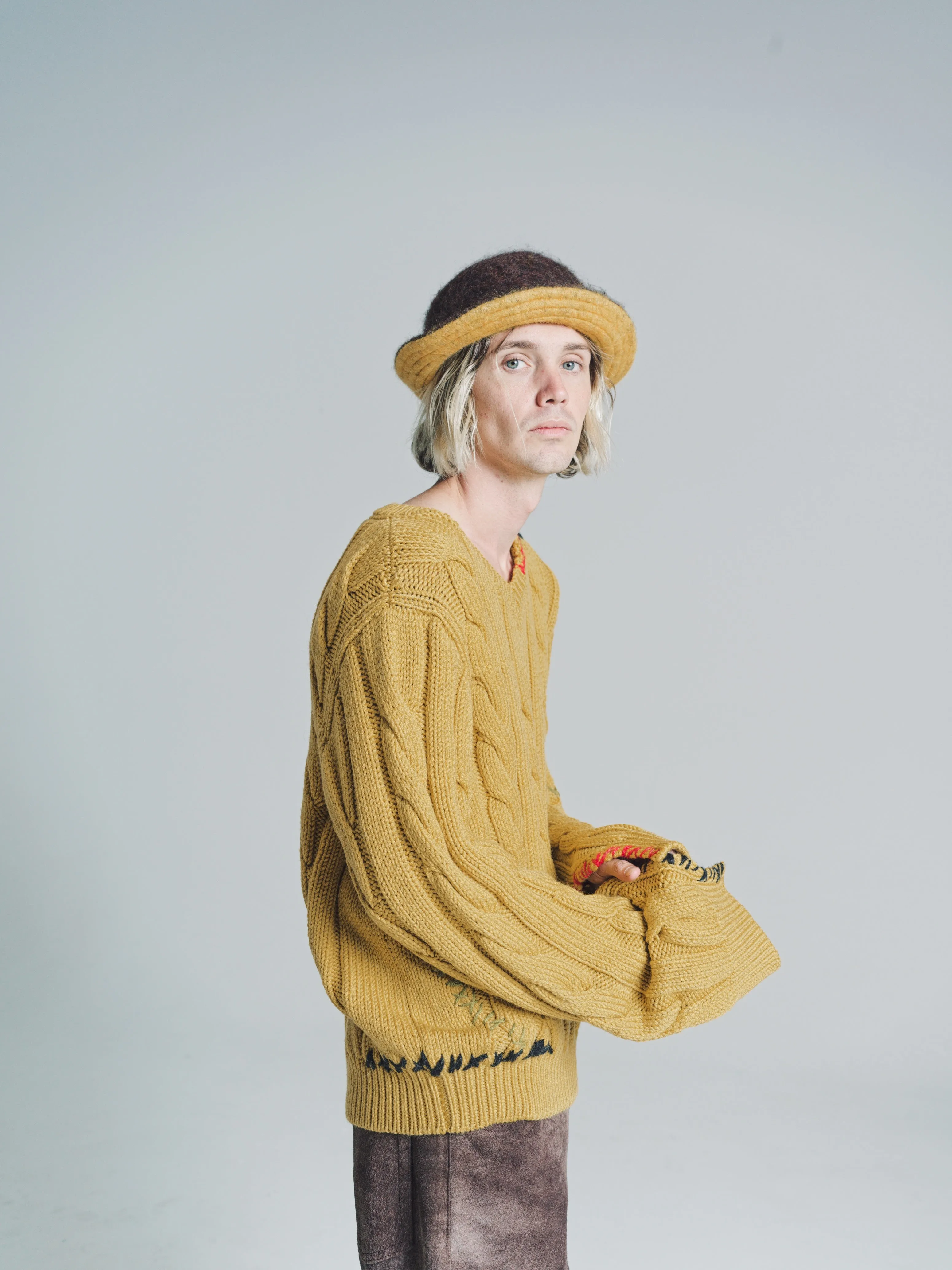 Cedar Yellow Cable Knit Punk Sweater