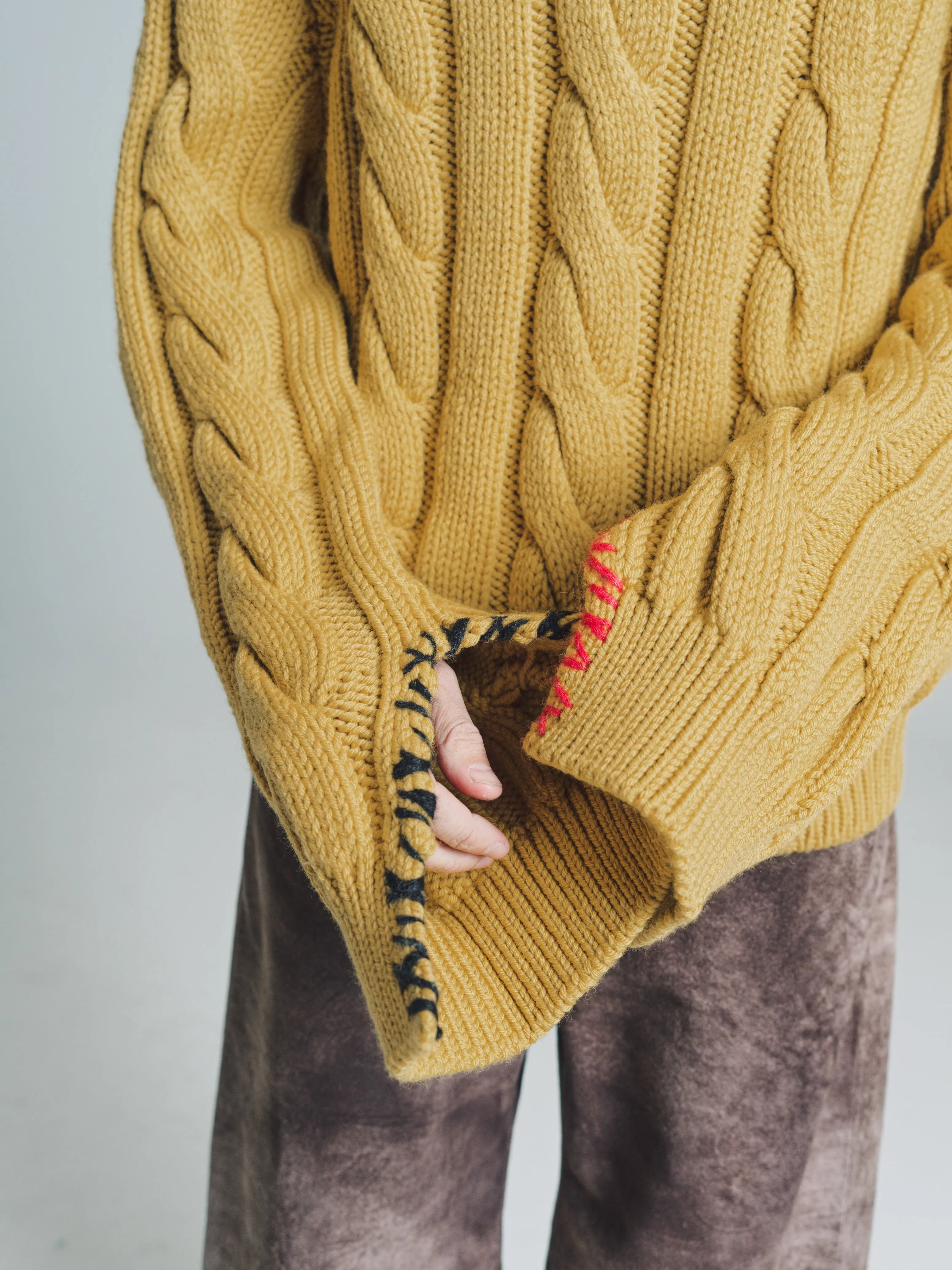 Cedar Yellow Cable Knit Punk Sweater