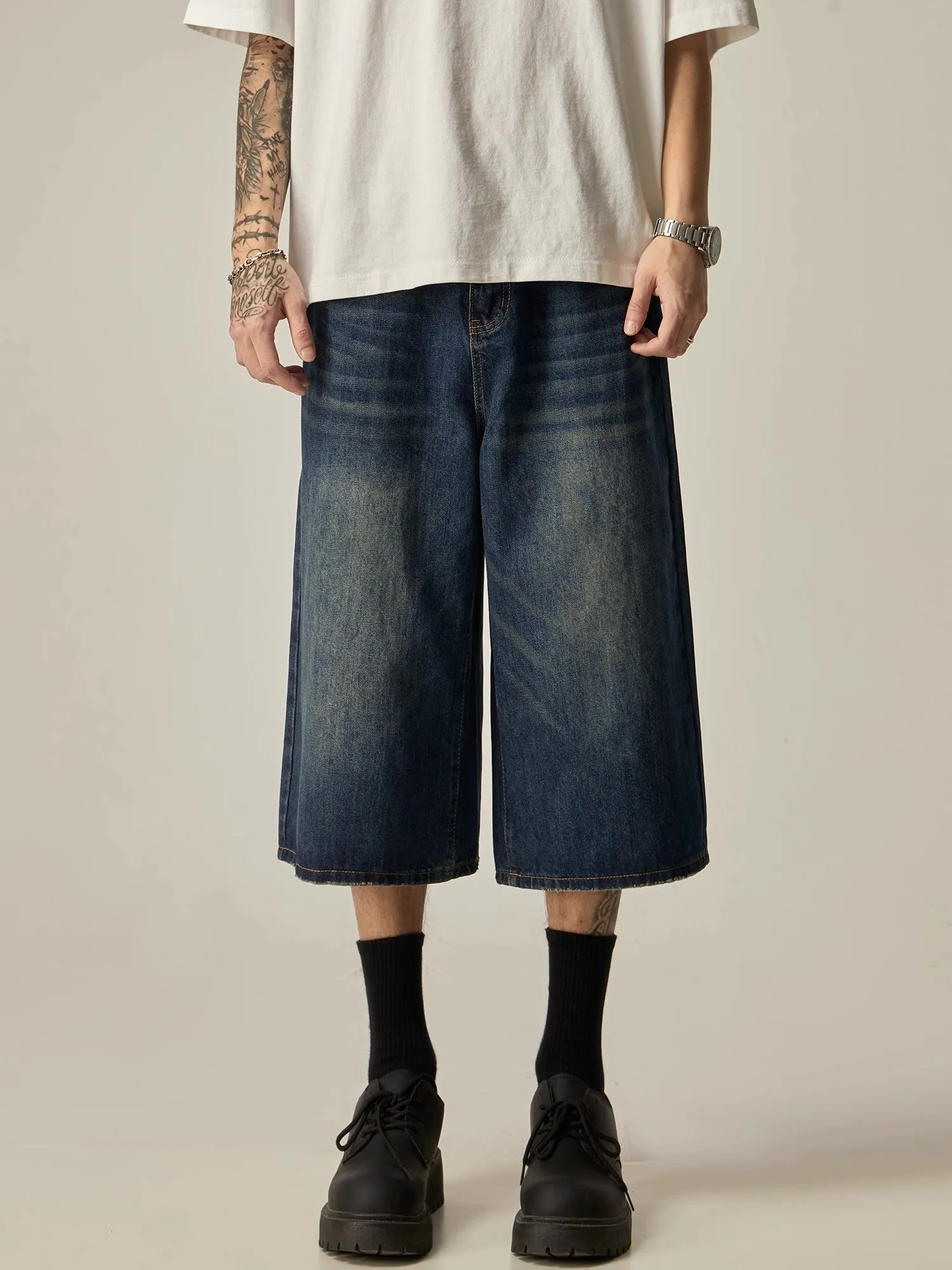 Charcoal Wide-Leg Cropped Denim Culottes