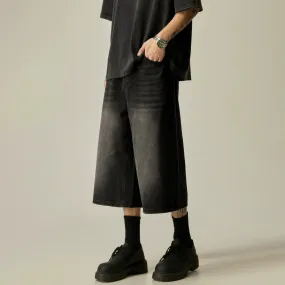 Charcoal Wide-Leg Cropped Denim Culottes