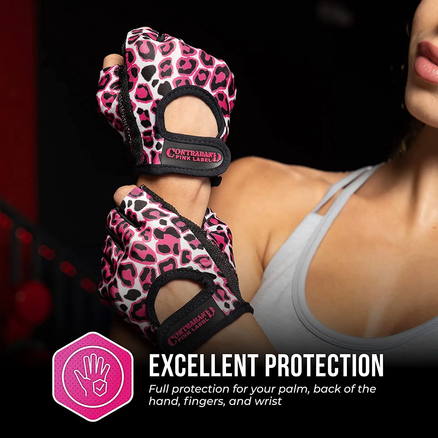 Contraband Pink Label 5297 Womens Design Series Leopard Print Lifting Gloves (Pair)