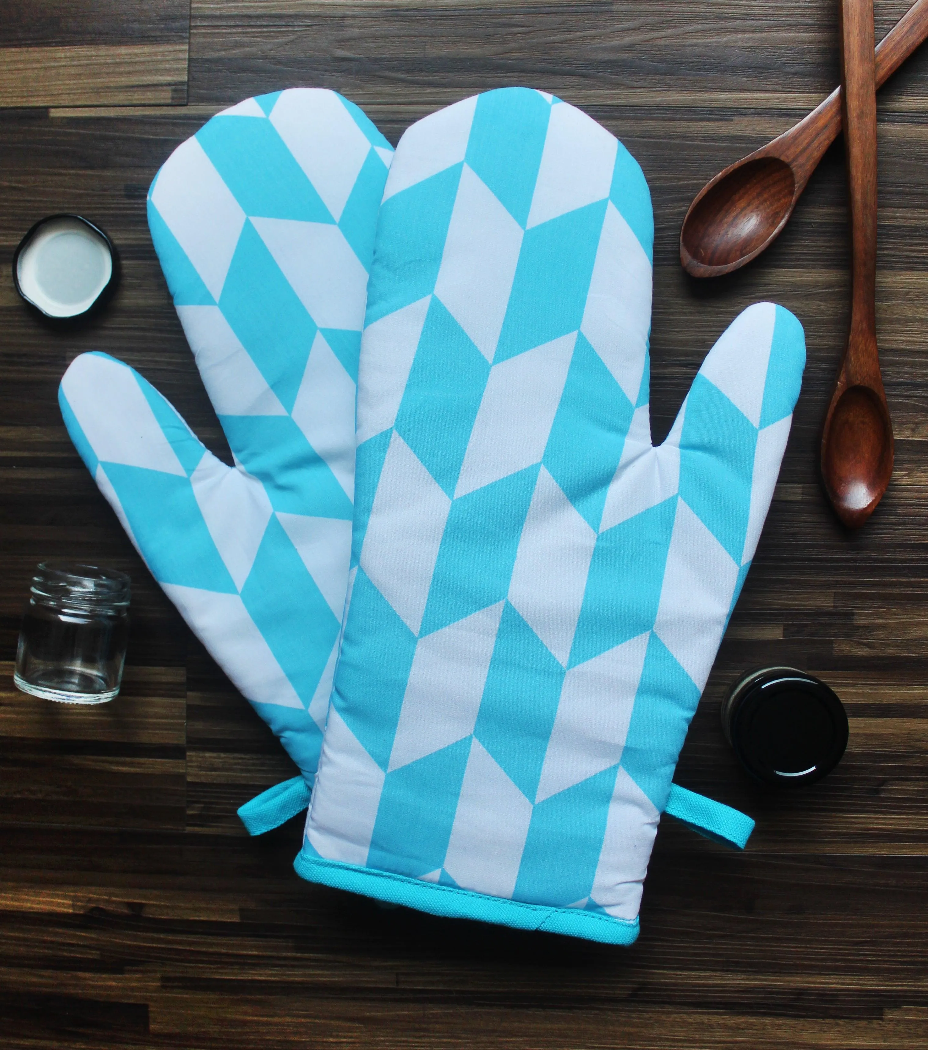 Cotton Classic Diamond Sea Blue Oven Gloves Pack Of 2