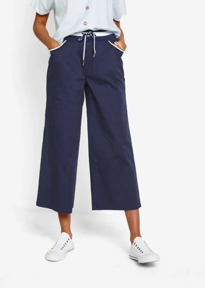 Cotton culottes with a comfortable belt Bpc Bonprix Collection, blue