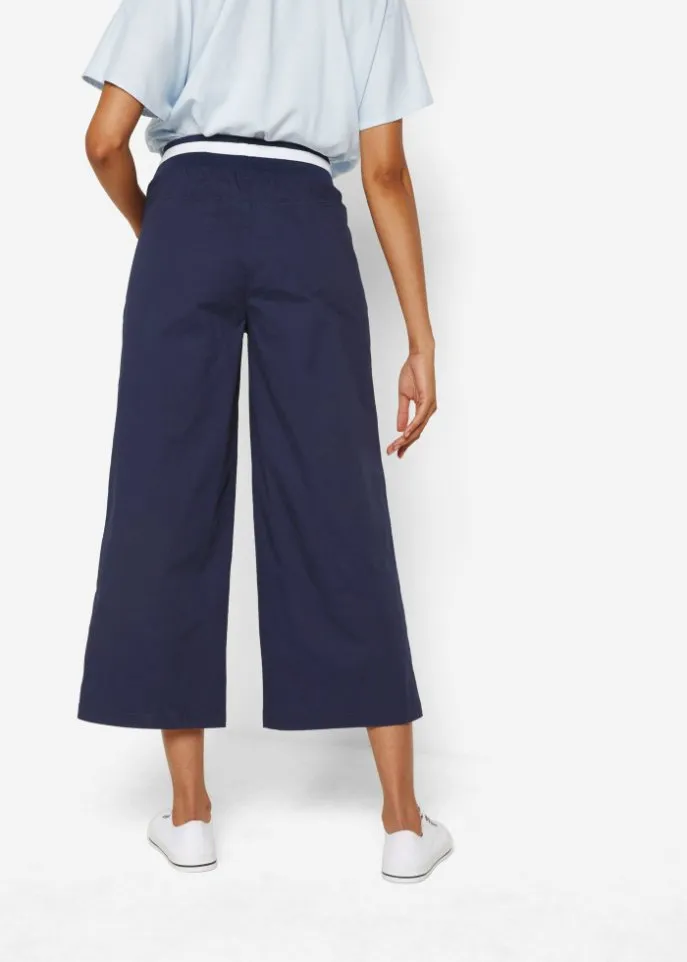 Cotton culottes with a comfortable belt Bpc Bonprix Collection, blue