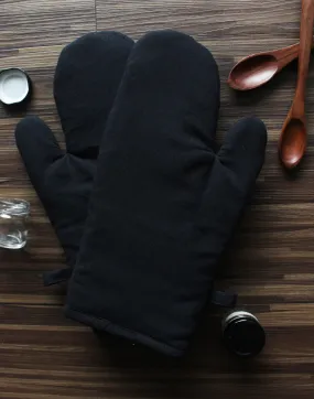 Cotton Solid Black Oven Gloves Pack Of 2