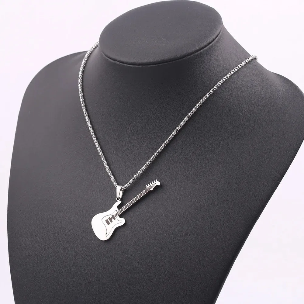 Creative Guitar Pendant Necklace Punk Clavicle Chain for Women Men Fashion Metal Sweater Chain Jewelry Accessories Gift