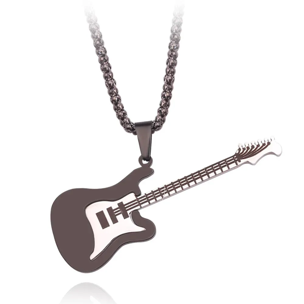 Creative Guitar Pendant Necklace Punk Clavicle Chain for Women Men Fashion Metal Sweater Chain Jewelry Accessories Gift