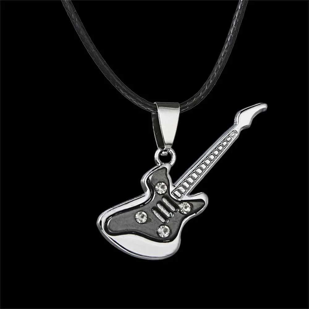 Creative Guitar Pendant Necklace Punk Clavicle Chain for Women Men Fashion Metal Sweater Chain Jewelry Accessories Gift