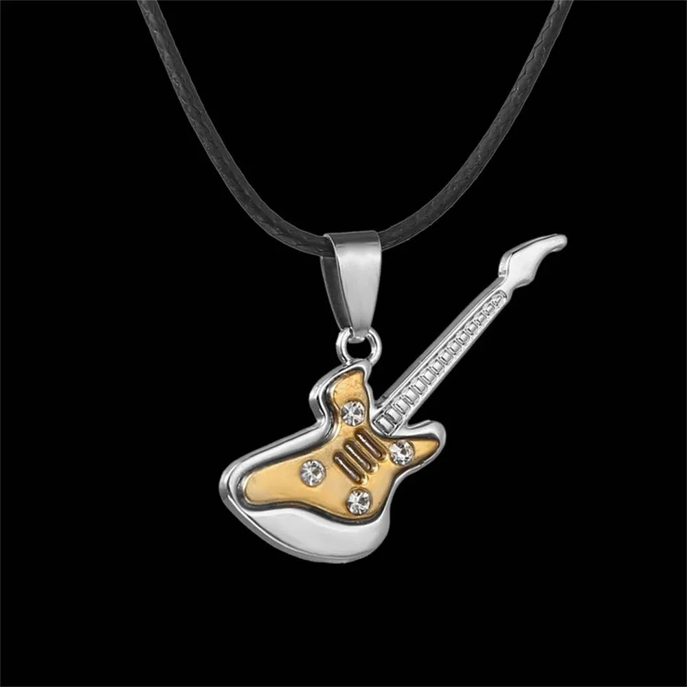 Creative Guitar Pendant Necklace Punk Clavicle Chain for Women Men Fashion Metal Sweater Chain Jewelry Accessories Gift