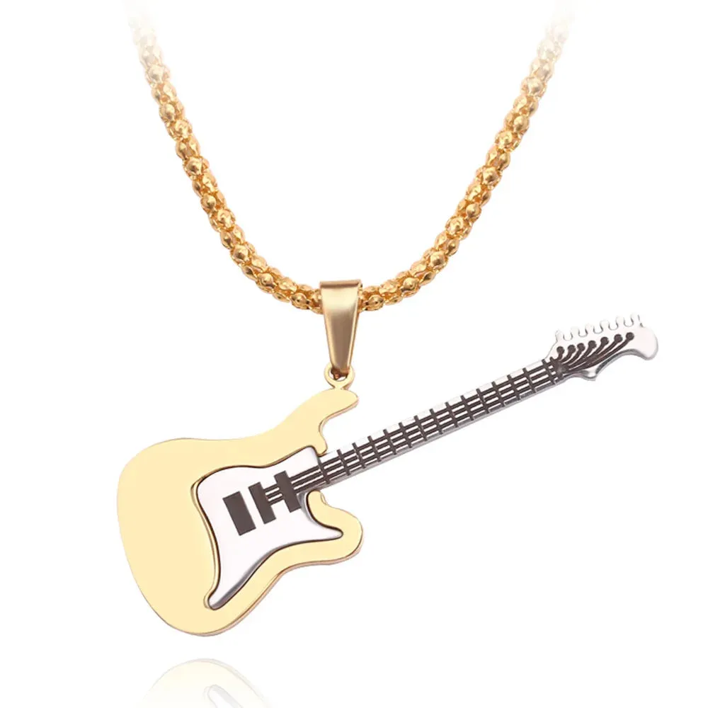 Creative Guitar Pendant Necklace Punk Clavicle Chain for Women Men Fashion Metal Sweater Chain Jewelry Accessories Gift