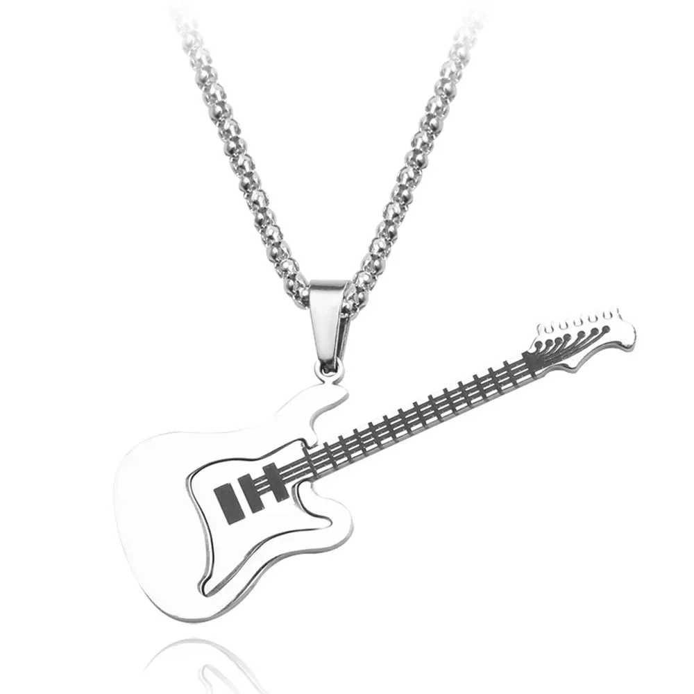 Creative Guitar Pendant Necklace Punk Clavicle Chain for Women Men Fashion Metal Sweater Chain Jewelry Accessories Gift