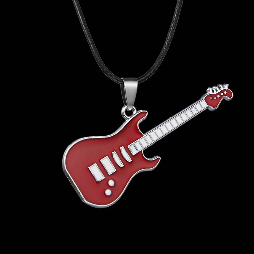 Creative Guitar Pendant Necklace Punk Clavicle Chain for Women Men Fashion Metal Sweater Chain Jewelry Accessories Gift