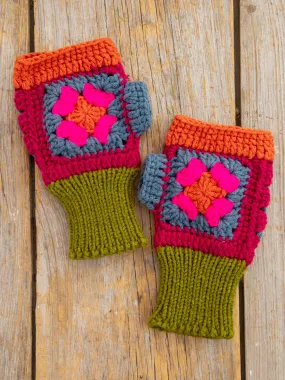 Crochet Fingerless Gloves - Olive