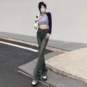 deanwangkt Micro Flared Pants, Spring And Autumn Pants, High Waisted Jeans, Minimalist New Style, Fashionable Harajuku Women's Trend