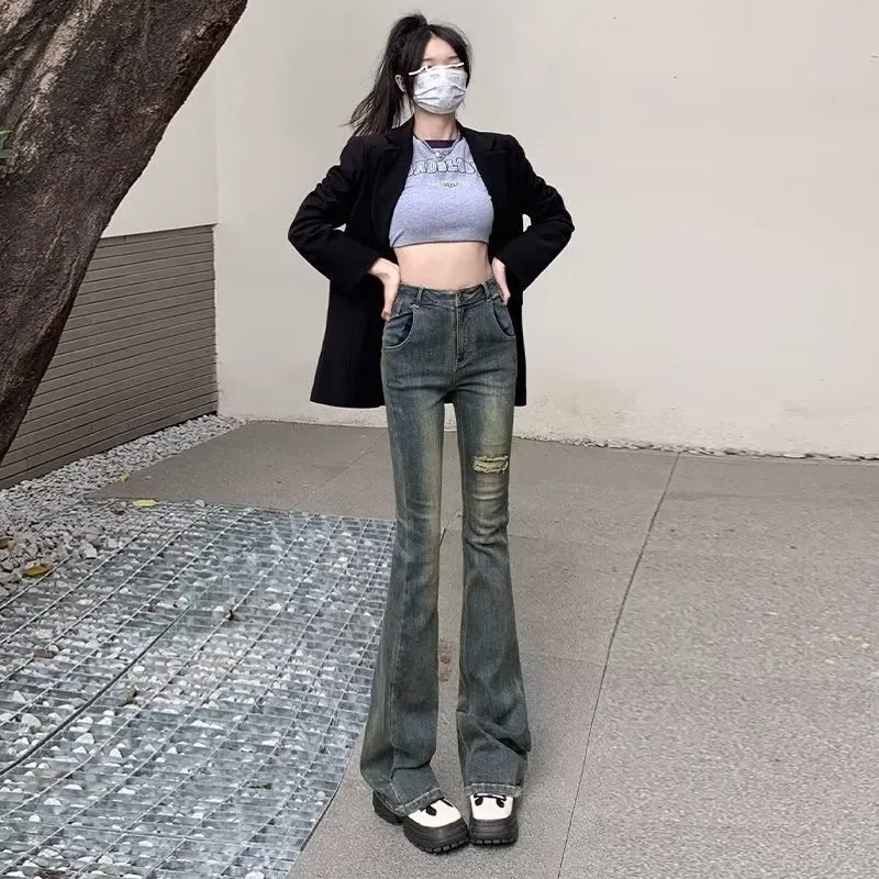 deanwangkt Micro Flared Pants, Spring And Autumn Pants, High Waisted Jeans, Minimalist New Style, Fashionable Harajuku Women's Trend