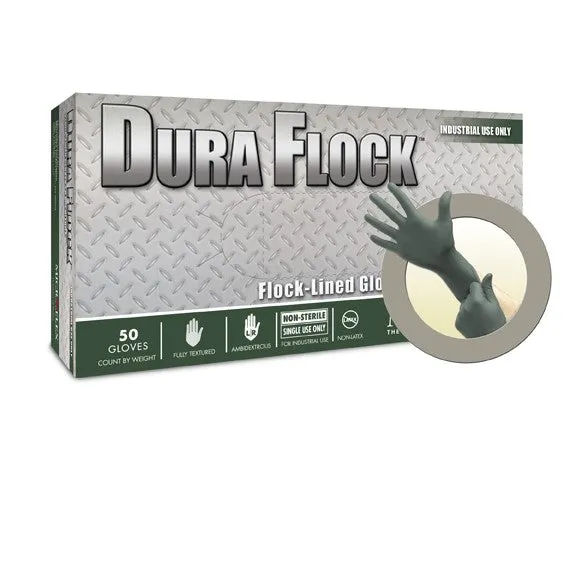 DFK-608-S Microflex Dura Flock Flock Lined Industrial-Grade Nitrile Gloves,S