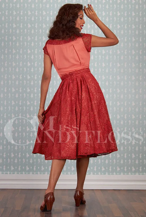 Duena-Coral 1950s elegant lace swing skirt by Miss Candyfloss